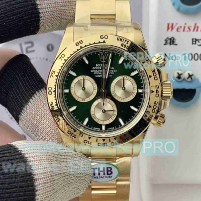 Swiss Clone THB Factory New Rolex Cosmo Daytona 4131 Green Face Yellow Gold Watch 